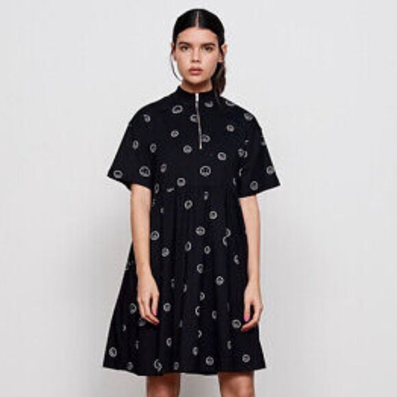 Lazy Oaf happy sad zip up smiley face black dress medium large M L XL bnwt - Picture 2 of 5